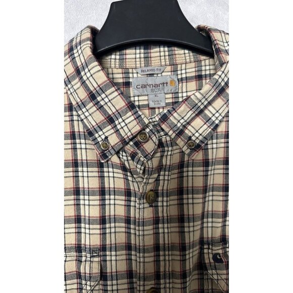 carhartt plaid button up shirt XL Men’s Cream Cotton Shirt‎ - Picture 5 of 7